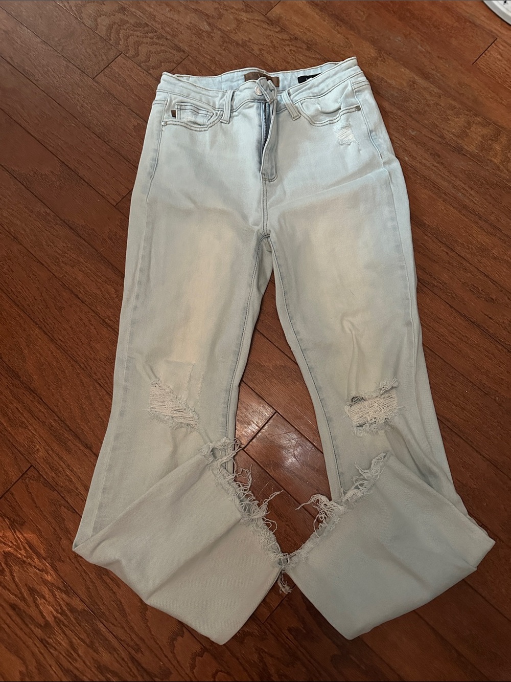Judy Blue Light Blue Distressed Boyfriend Jeans